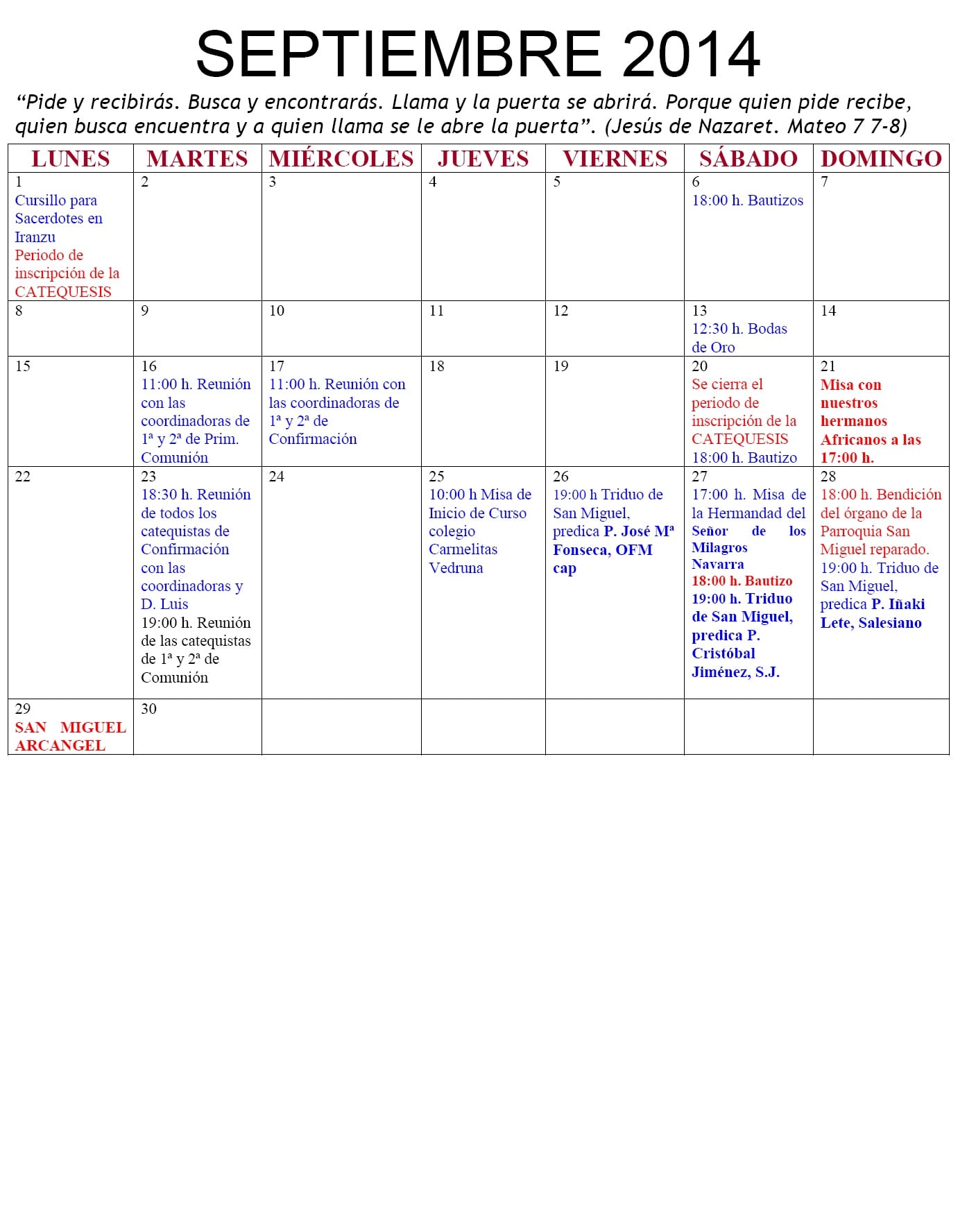 Agenda Septiembre 2014