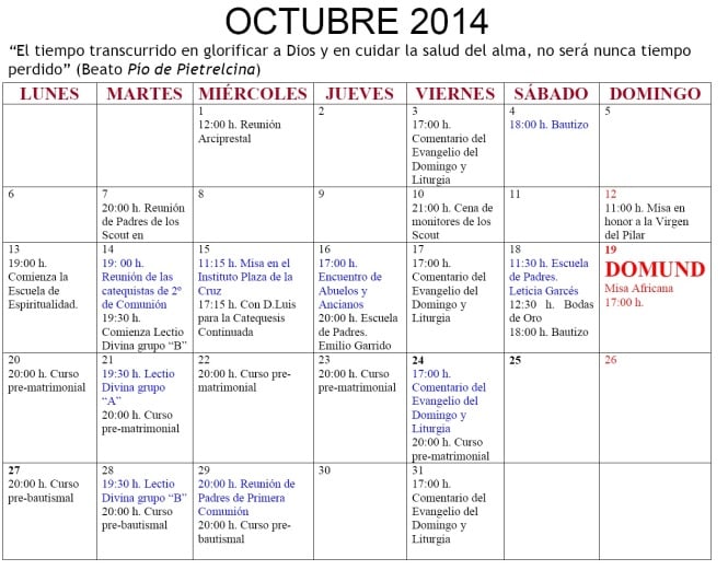 Agenda octubre 2014