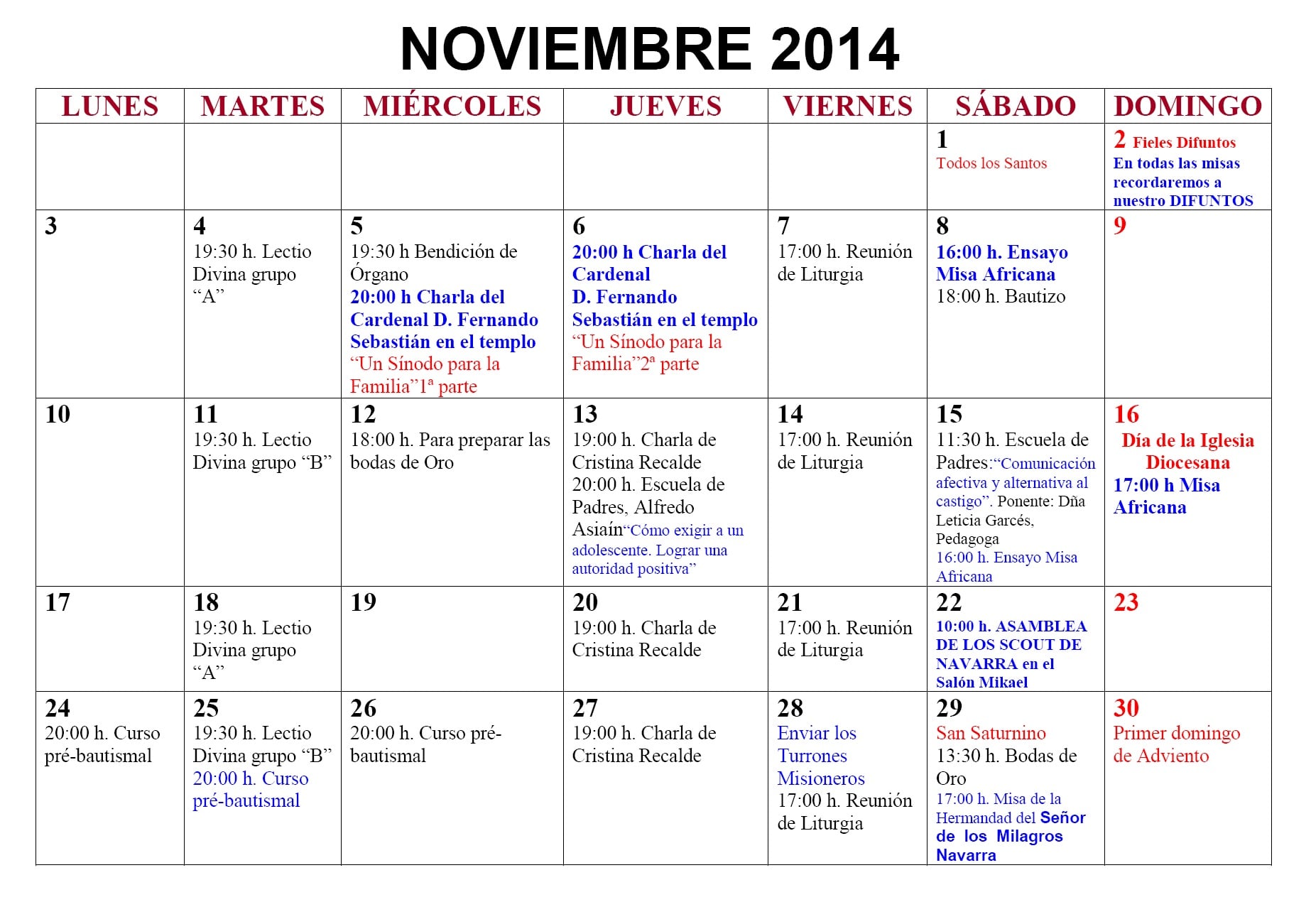 Agenda Noviembre 2014