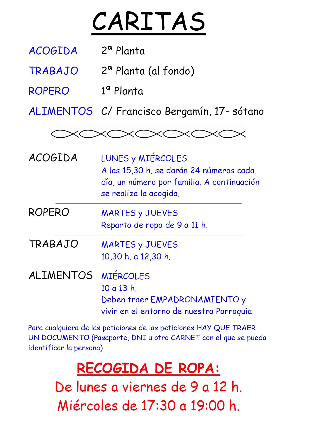 CARITAS PARROQUIAL horarios