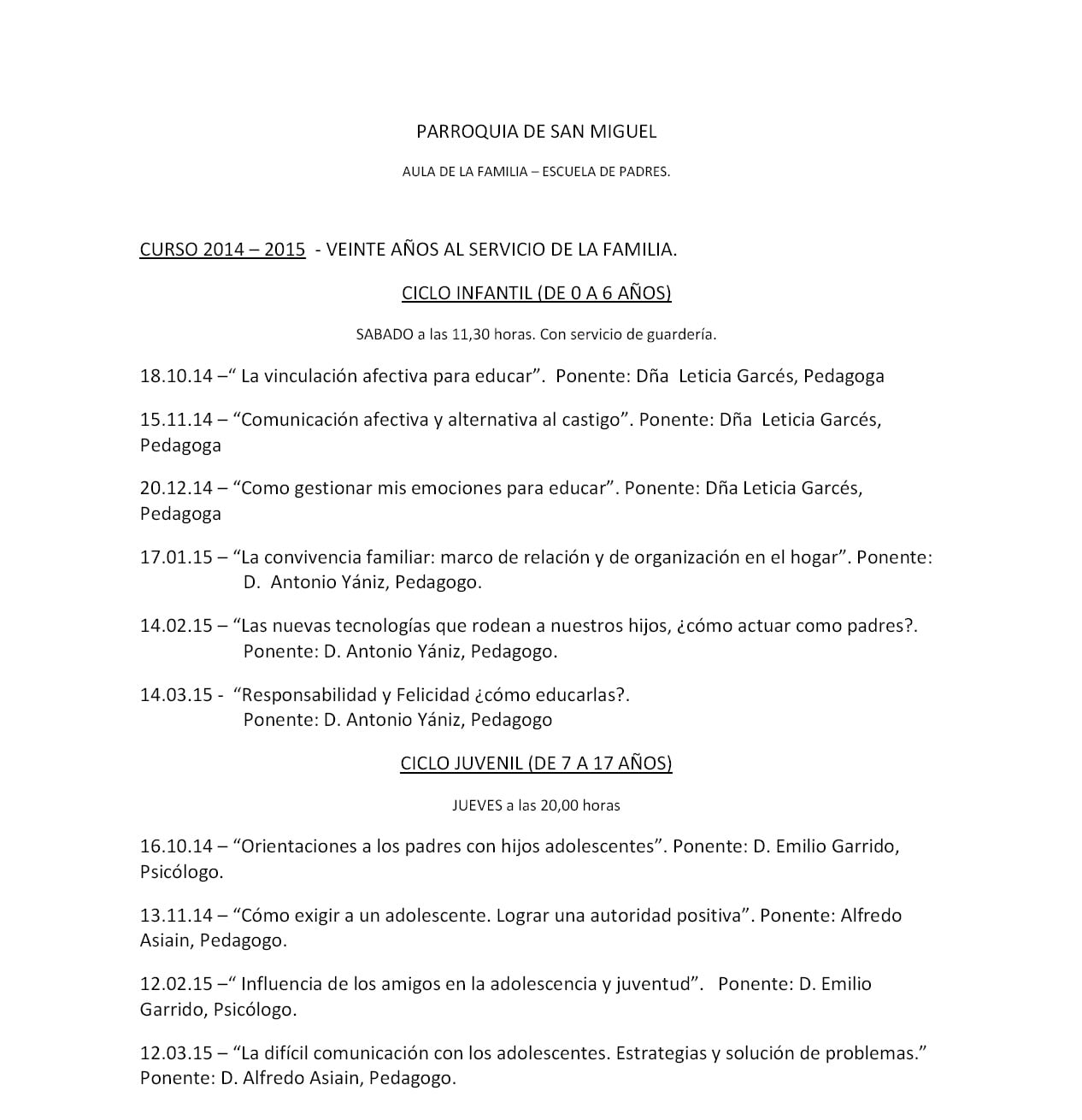 Agenda escuela de padres 2014-2015