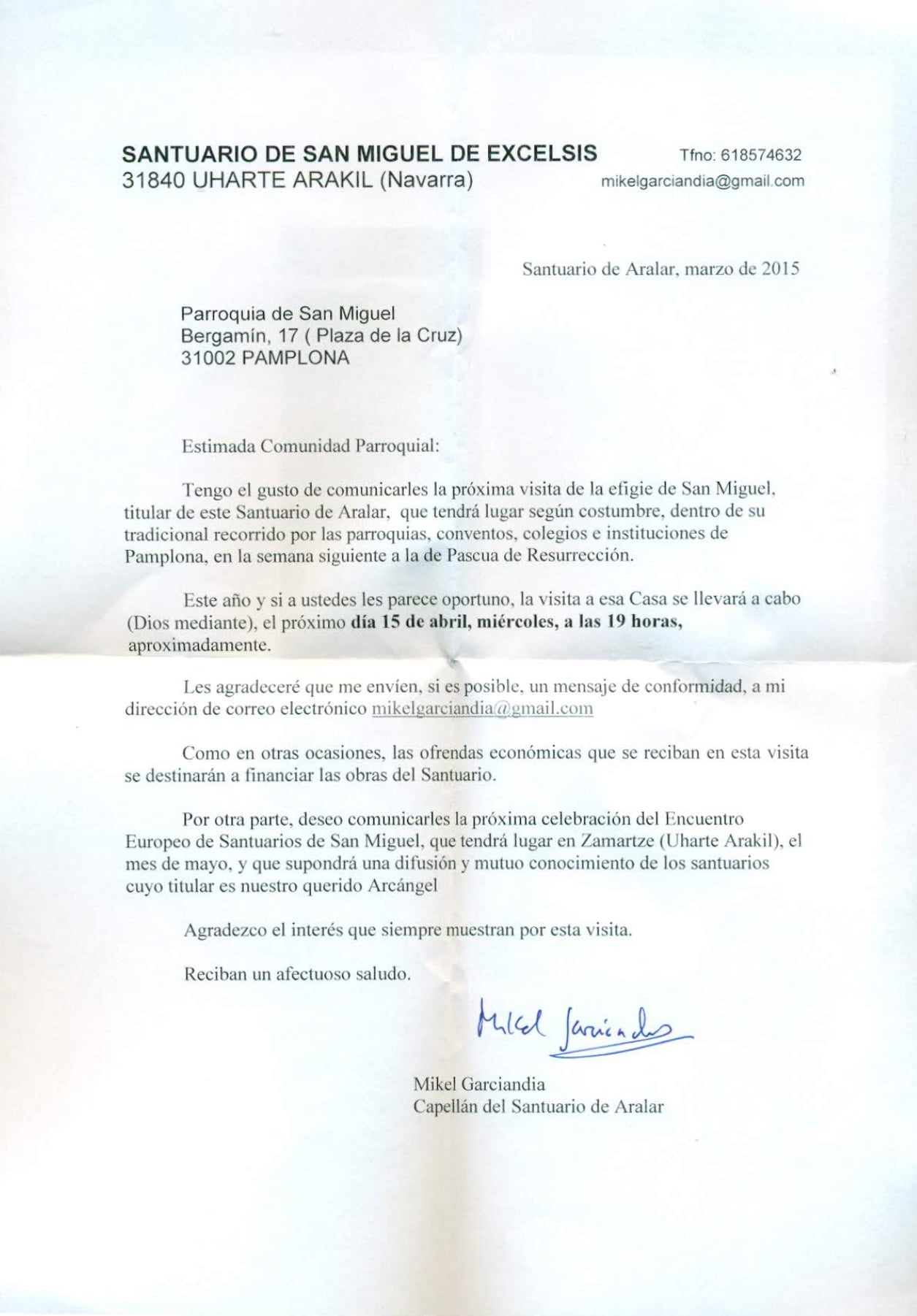 Visita del Ángel de Aralar 2015