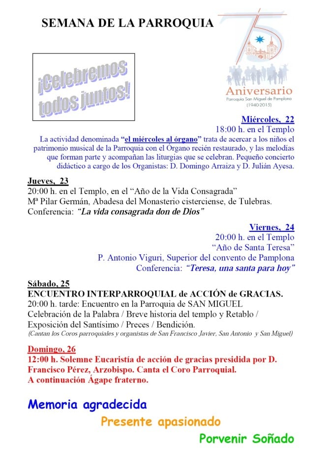 75º aniversario de la Parroquia Actos del mes Abril 2015